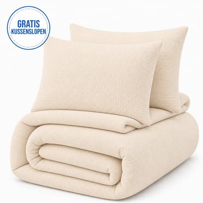 Decoware Dekbed Zonder Overtrek 140x200 cm – Mousseline Zand – Hoesloos Dekbed Wasbaar - Incl. Kussensloop - All Season - Eenpersoons
