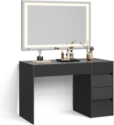 Toilettafel met Spiegel - Kaptafel Kapmeubel - Make-up Aanbrengen - Opvallend Front - 120 cm - Zwart
