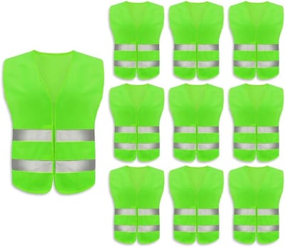 Set van 10 Reflecterende Veiligheidsvesten voor Auto's - Hoogzichtbare Striped Vesten voor Veiligheid en Bescherming