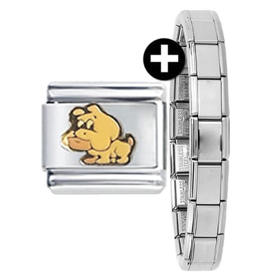 Schakel Bedel - Bulldog -Hondje - plus armband - 9mm - Schakel en armband voor Italiaanse Bedelarmband