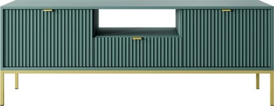 Selsey Vellore - RTV kast 154 cm - groen met geribbelde fronten, gouden handgrepen en frame