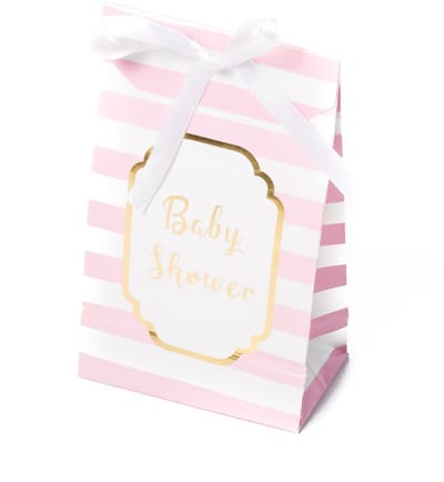ARTYFETES - 10 roze en gouden baby shower geschenkzakjes 12,5 cm met strepen