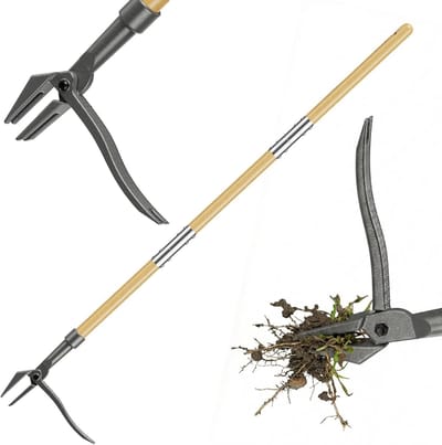 Dailygoods- Onkruidsteker Rugvriendelijk - Onkruidverwijderaar - Onkruidwieder - Roestvrij Stalen Klauwen - Voetpedaal - 110 cm Lange Steel