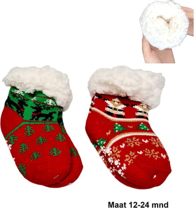 Warme Baby Fluffy Kerst Sokken 2 stuks -12-24 maanden fleece voering en anti-slip Youhomy Huissokken voor wintermaanden - Happy Christmas wintersokken Antislip baby, peuter, Meisjes, Jongens| Cadeauset Youhomy sokken