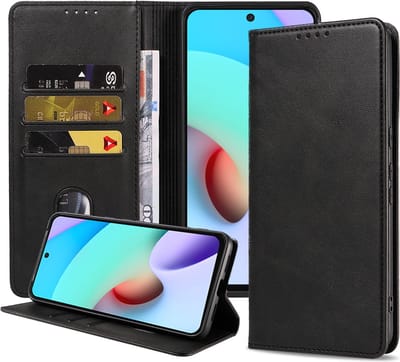 Smartphonica Telefoonhoesje geschikt voor Xiaomi Redmi 10 kunstleren Hoesje met Magnetische sluiting en Pasjeshouders Book Case met Klepje - Zwart geschikt voor Xiaomi Redmi 10