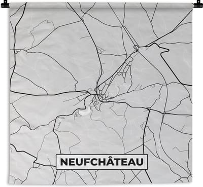 Wandkleed - Wanddoek - Stadskaart – Plattegrond – België – Zwart Wit – Neufchâteau – Kaart - 180x180 cm - Wandtapijt