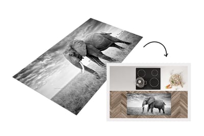 Keukenloper - Loper keuken - Olifant op de vlakte in zwart-wit - 120x60 cm - Keukenloper vinyl