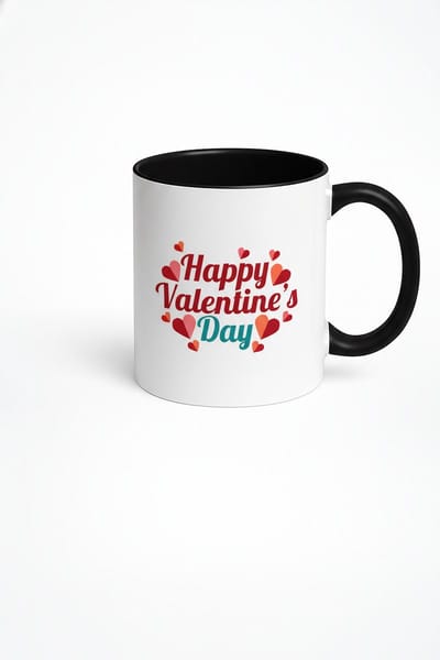 Happy Valentine's Day Mok - Liefde Beker met Harten Design - Wit met Zwart - Valentijn Cadeau