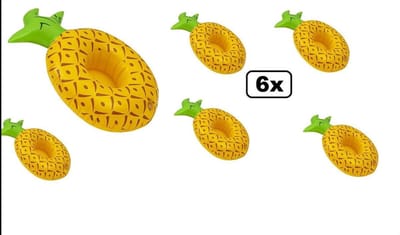 6x Opblaasbare ananas cupholder 24 cm geel