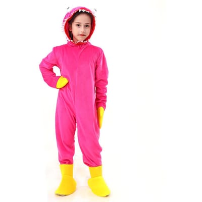 Jongens Meisjes Huggy Wuggy Kostuum voor Kinderen Poppy Playtime Kostuum Met Hoofddeel voor Halloween Cosplay Feest Jumpsuit L-140CM rood