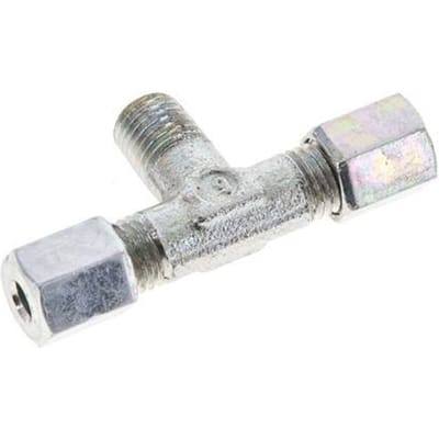 4LL & M8x1 (con) Verzinkt Stalen T-stuk Snijringkoppeling Buitendraad 100bar ISO 8434-1