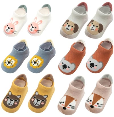 Dailygoods- Antislipsokken 6 Paar - Antislip Sokken Kinderen - Sneakersokken - Dierenmotieven - Katoen - Maat M - Kindersokken
