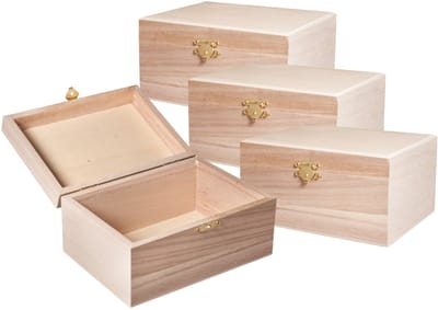 Rayher Hobby kistje/box - 4x - hout - met sluiting en deksel - 15 x 11 x 8 cm - opbergen