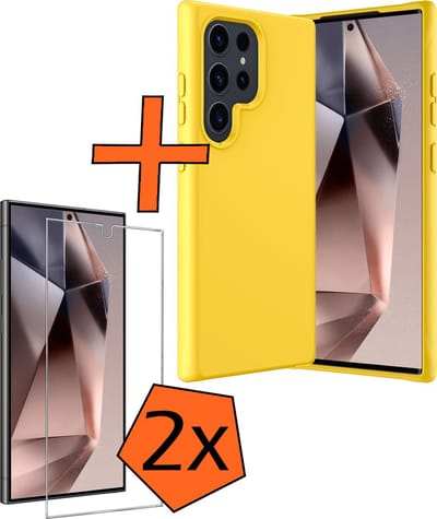 Hoes - Met 2x Screenprotector - Geschikt voor Samsung Galaxy S24 Ultra - Sterk & Shockproof - Back Cover - Siliconen Case - Telefoon Hoes - Geel
