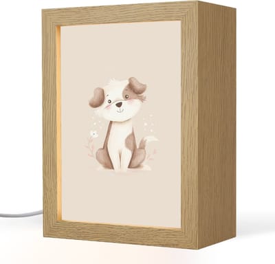 Nachtlampje 15x20 cm - Kinder lampje - Hond - Gevlekt - Bruin - Tafellamp kinderkamer - Slaapkamer lamp - Bedlamp kinderen - Kinderlampje stopcontact - Wandlamp babykamer - Nachtlampjes