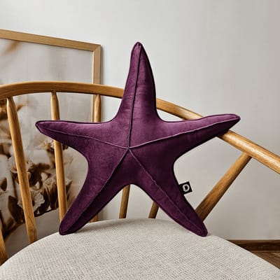 Decordruk VELVET Serie - Sierkussen - Ciemny Violet - Grote Zeester Vorm - Zacht en Decoratief