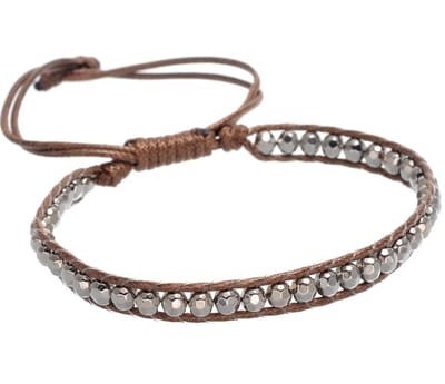Behave - Armband - Verstelbaar - donkerbruin met Zilverkleurige kraaltjes