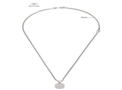 Frank 1967 7FN-0089 – Ketting Heren – Schakelketting met Vierkante Hanger – Zilverkleurig – Roestvrij Staal – 60+10 cm – Cadeau voor Mannen