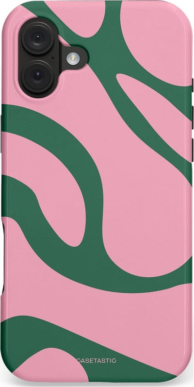 Casetastic hoesje geschikt voor Apple iPhone 16 Plus - MagSafe - Dubbellaagse bescherming - Groen Roze Dansende Vormen - Fashion Case - Lichtroze Donkergroen