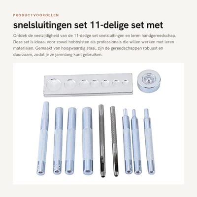 Dailygoods- Rivetset 11-delig - Gereedschap voor Leerbewerking - Snelle Bevestigers - Hoogwaardige Staal - Inclusief Boorgaten 2.5/3 mm - Leather Gereedschap