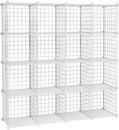 Hoppa! Opbergkubus - Wit - Gepoedercoate Ijzerdraadnetten, Pp-Kunststofplaten, Abs-Kunststof Connectoren - 123 x 31 x 123 cm (B x D x H)