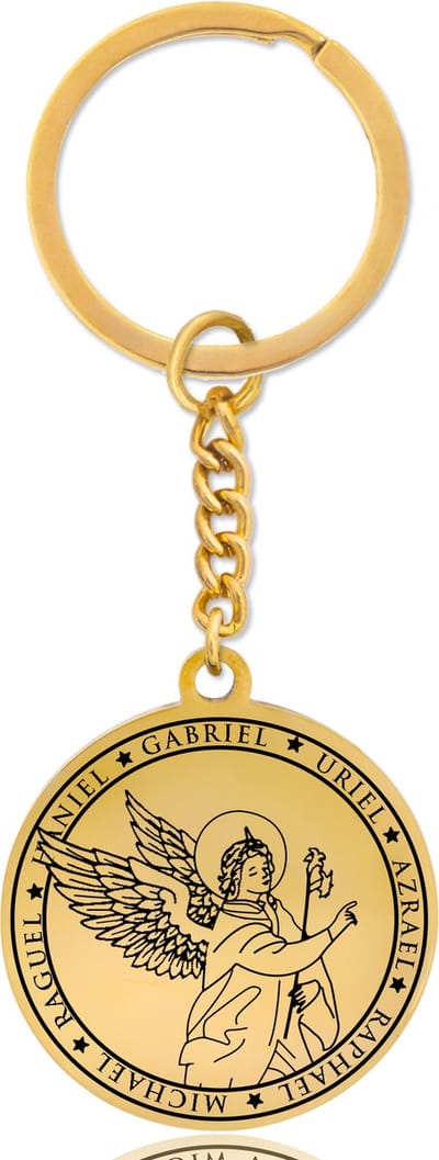 Beschermengel Gabriël Sleutelhanger – Spiritueel Cadeau van Roestvrij Staal – Goudkleurig – Pax Amare