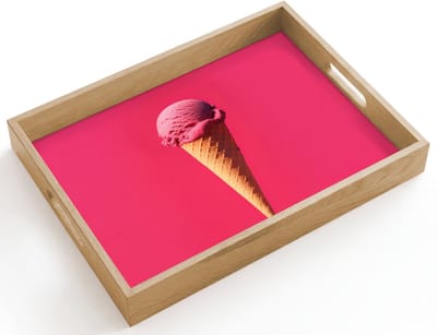 Dienblad hout 40x30 cm - Schootdienblad - Schepijs - Roze - Hoorntje - Borrelplank rechthoek - Plateau dienbladen