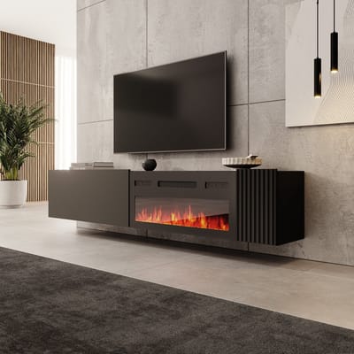 Meubella - Cruzar - TV-Meubel met sfeerhaard - Zwart - 200 cm