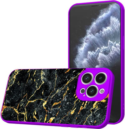 Smartphonica Telefoonhoesje Geschikt voor iPhone 11 Pro met Zwart Goud Marmer opdruk - TPU Back Cover Case Black Gold Marble Design - Paars geschikt voor iPhone 11 Pro