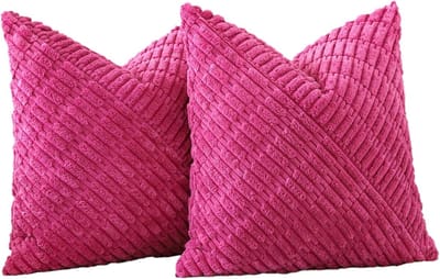 Famanu – Corduroy ribfluweel kussenhoezen set van 2 (40x40 cm) – modern patchwork/splicing – zachte boho sierkussenhoezen – felroze