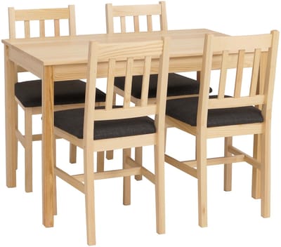 Eetkamer-set MCW-F77, zitgroep Eetkamergroep, massief hout dennenhout Stof Landhuis 110 cm ~ naturel Bekleding zwart