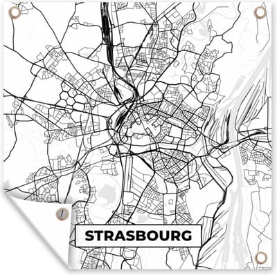 Tuin poster Stadskaart - Strasbourg - Frankrijk - Kaart - Plattegrond - Zwart wit - 200x200 cm - Tuindoek