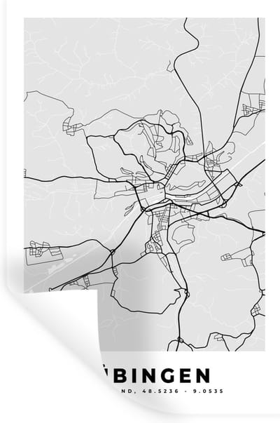 Muurstickers - Sticker Folie - Plattegrond - Tübingen - Kaart - Stadskaart - Duitsland - 20x30 cm - Plakfolie - Muurstickers Kinderkamer - Zelfklevend Behang - Zelfklevend behangpapier - Stickerfolie