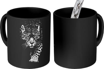 Magische Mok - Foto op Warmte Mokken - Koffiemok - Dieren - Zwart - Luipaard - Wit - Wild - Magic Mok - Beker - 350 ML - Theemok