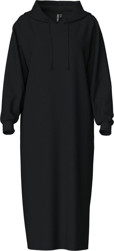 Pieces Hoodie Midi Dress - Loungewear Dress - Katoenen dik extra lang nachthemd - Zwart / S