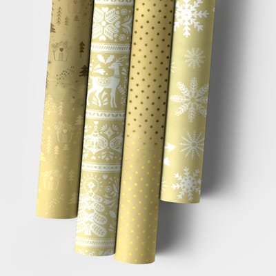 Inpakpapier kerst - Elegant X-mas design - 4 rollen van 1,5m x 70cm - Luxe blauw kerstcadeaupapier