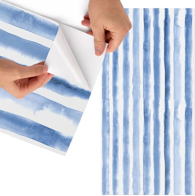 Tulup Meubelfolie - Blauwe strepen Meubel Wrap Folie - 75x150 cm - Blauw Meubelfolie - Plakfolie Meubels - Waterverf Meubelfolie - Decoratiefolie Zelfklevend - Slaapkamer decoratie - Achtergronden en patronen