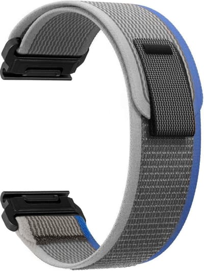 Stravo Trail Loop Nylon Sport bandje 26mm QuickFit voor Garmin Enduro 3/Fenix 8 51mm/7X/6X GPS/6X Pro/5X GPS/5X Plus/3 - Elastische Nylon Klittenbandjesluiting, Vervangingsriem voor Garmin Tactix 7 Pro/Epix Pro 51mm/Enduro - Blauw/Grijs