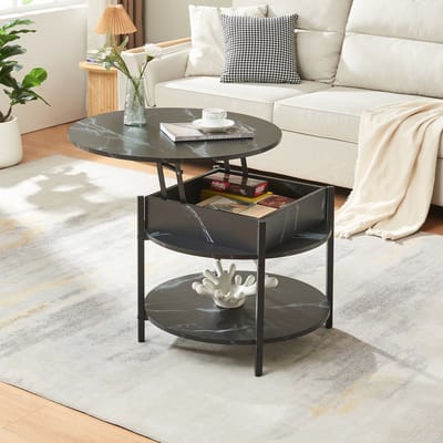 Salontafel Kandas rond marmerlook zwart en goudkleurig Ø70 cm [en.casa]