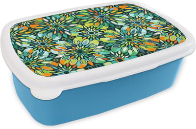 Broodtrommel Blauw - Lunchbox - Brooddoos - Patroon - Mandala - Groen - 18x12x6 cm - Kinderen - Jongen
