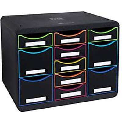 Exacompta Store-Box Multi Black Office Zwart/Harlekijn, 11 open lades (7 plat/4 hoog), geruisloos, 25 jaar garantie