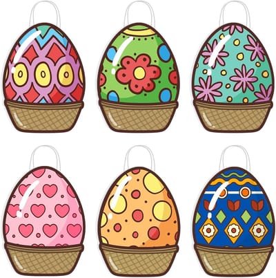 Paasgeschenkzakjes met handgrepen - 6 stuks kleurrijke geschenkverpakkingen voor eieren, goodiezakjes voor feestjes en verjaardagen, 37,8 x 19,8 x 3,3 cm