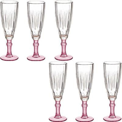 Vivalto Champagneglazen Exotic Collection - set 12x - roze voet - 170 ml - Champagne flutes