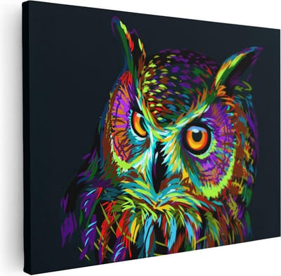 Artaza Canvas Schilderij Dierenkop Uil - 40x30 cm - Klein - Wanddecoratie Abstract - Muurdecoratie Kleurrijk - Kamer Accessoires Pop Art