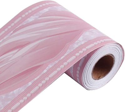 Behang, wandrand PVC zelfklevend voor keuken en badkamer - roze golfpatroon - papier - 10 x 10 m