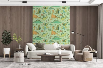 Behang - Fotobehang Patronen - Dino - Groen - Jongetje - Kind - Kinderen - Kids - Breedte 165 cm x hoogte 220 cm