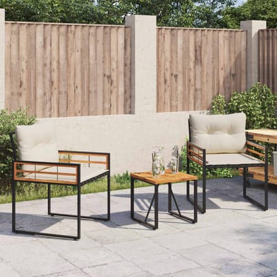 vidaXL Buitenmeubels set met kussen 3 pcs Crème
