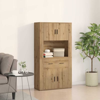 vidaXL - Hoge - Kast - artisanaal - eikenkleurig - 80 - x - 33 - x - 150 - cm - Bewerkt - hout