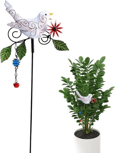 Metalen Tuinbord - Decoratieve Stok - Tuin Verfraaien - Weerbestendig Ontwerp - 24 x 14 cm - Wit