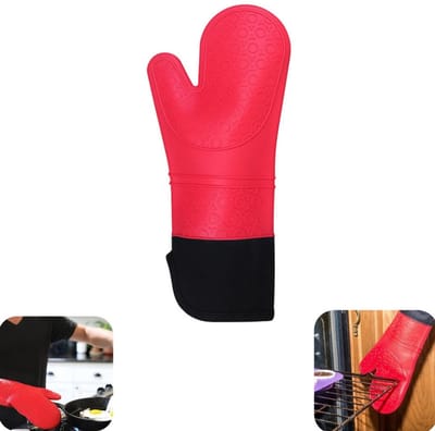 Handschoenen - Ovenhandschoenen - Isolatiehandschoenen - Siliconenhandschoenen - Kookgerei - Hittebestendig - Brandwondenbescherming - Geschikt voor oven, magnetron, barbecue (rood, 38*19cm)